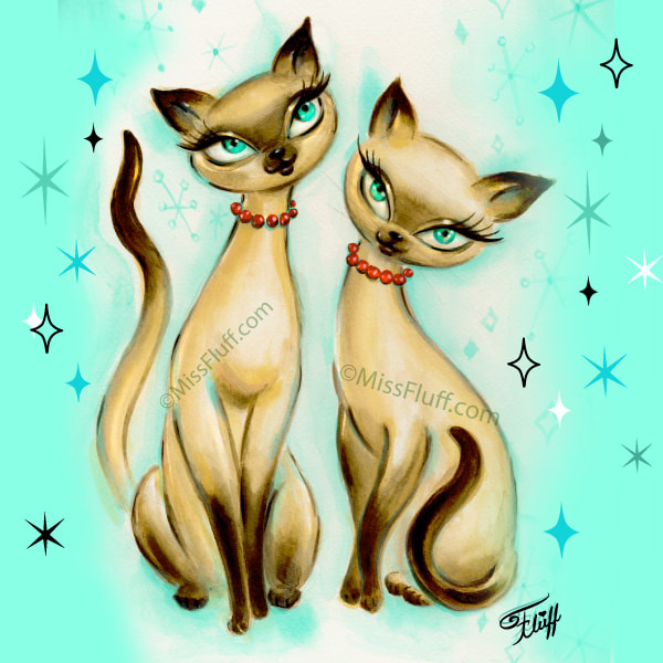 vintage inspired siamese cat figurines art by Fluff