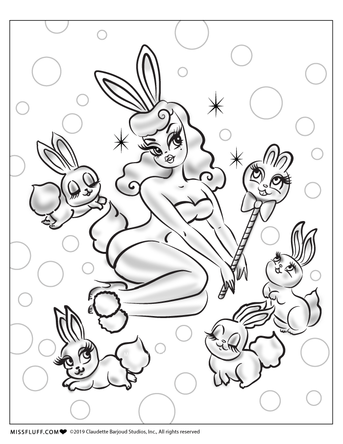 Retro pinup bunny girl Coloring page download by Miss Fluff