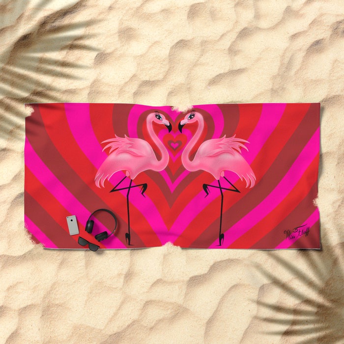 Retro Flamingos mod beach towel