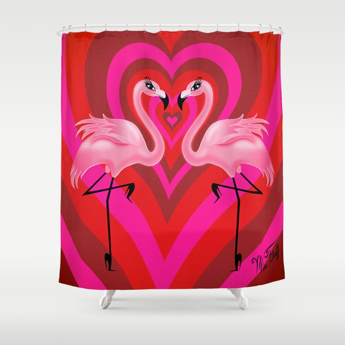 Retro Flamingos mod shower curtain
