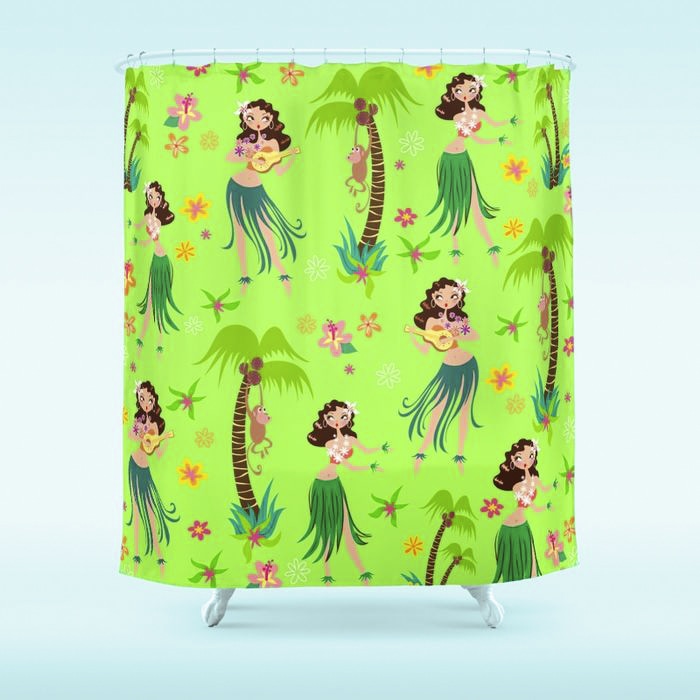 Cute hula girl shower curtain