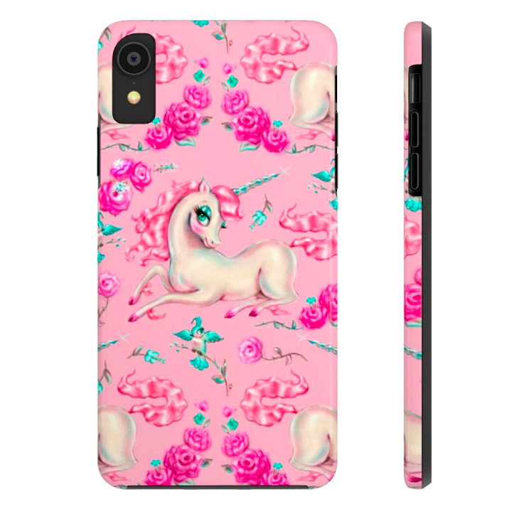 Vintage fairytale pink unicorn iphone case by Miss Fluff.