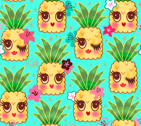 Happy Kawaii pineapples art by Miss Fluff.