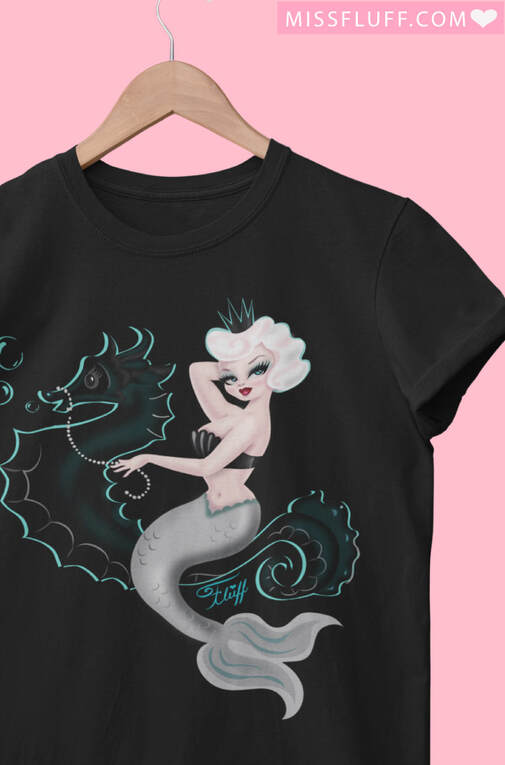 Vintage inspired Mermaid tee shirt by Miss Fluff.