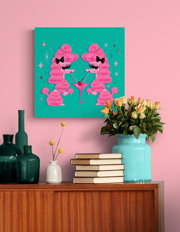 Retro Pink Poodle Art by Miss Fluff
