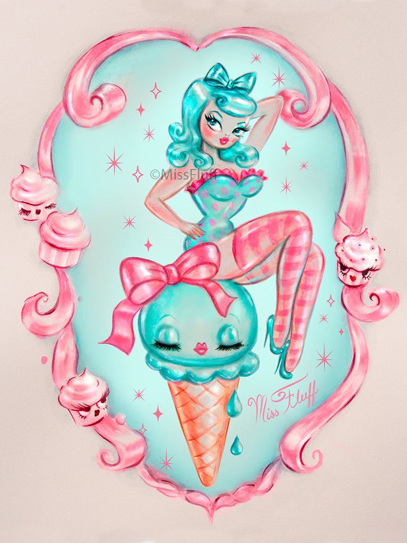 cute candy vintage pinup girl art by Miss Fluff
