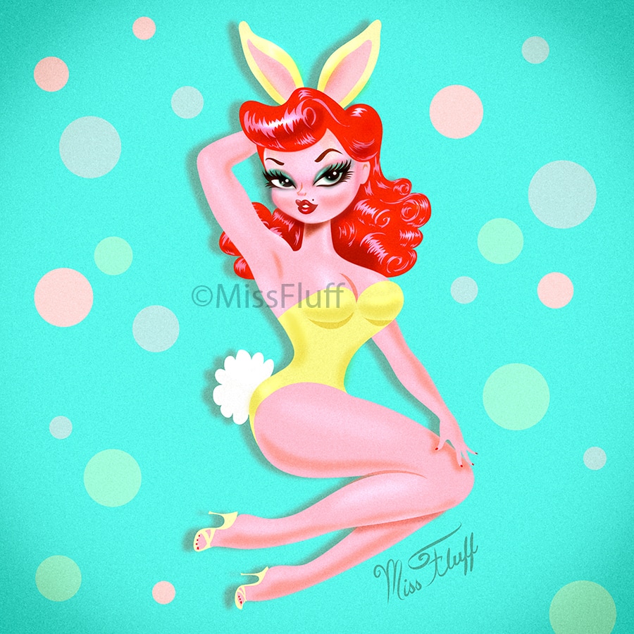 redhead retro rockabilly pinup girl in a bunny suit