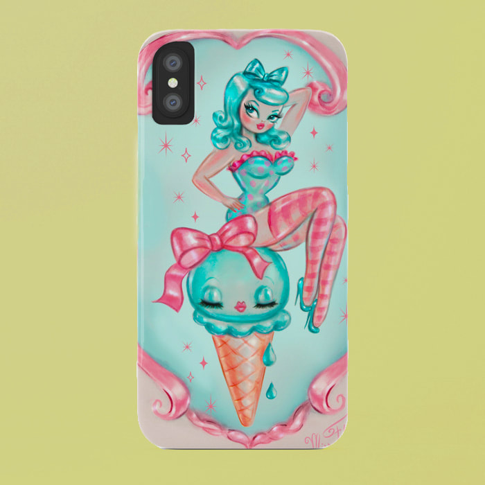 cute iPhone case with cute candy vintage pinup girl art by Miss Fluff