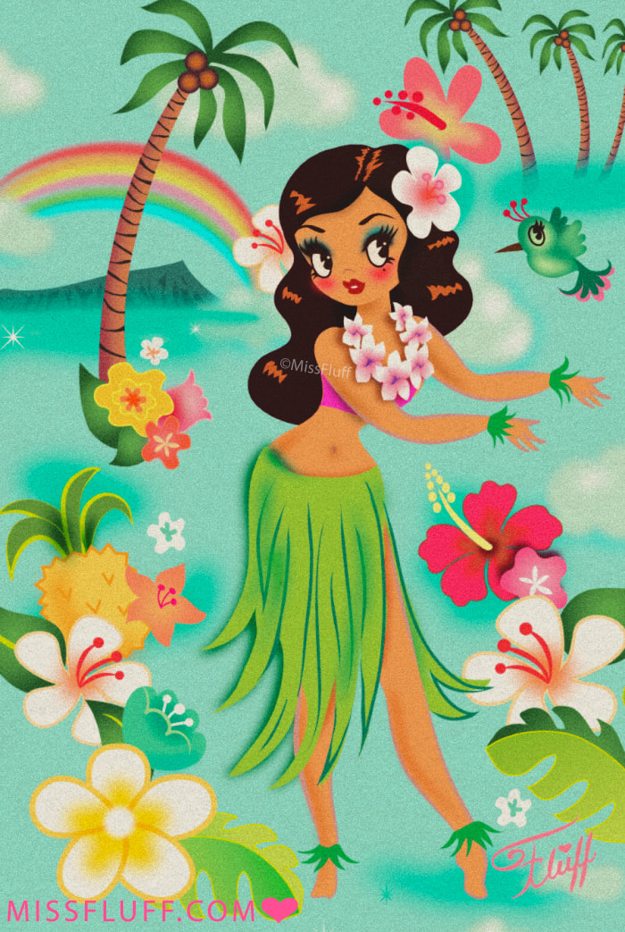 Vintage style Hula Girl art by Miss Fluff