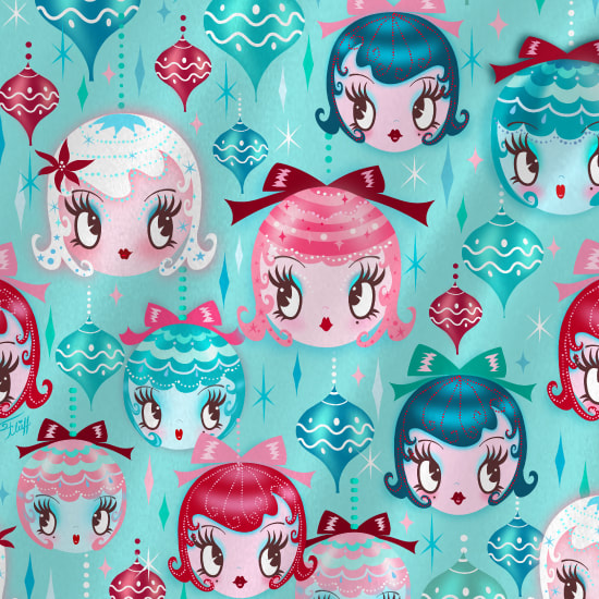Cute Retro Christmas Fabrics by the Yard. Designed by Miss Fluff!