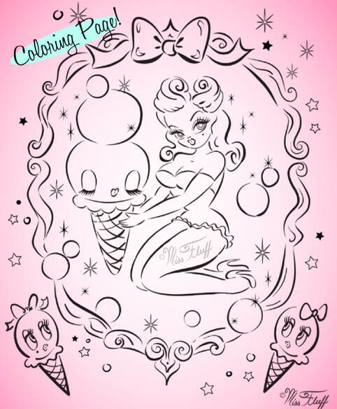 ice cream pinup girl free coloring page by Miss Fluff