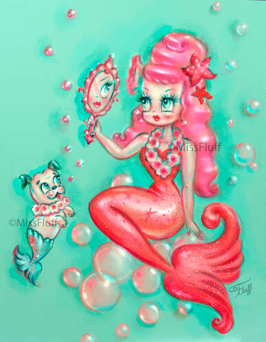 Vintage style mermaid with mirror by Miss Fluff
