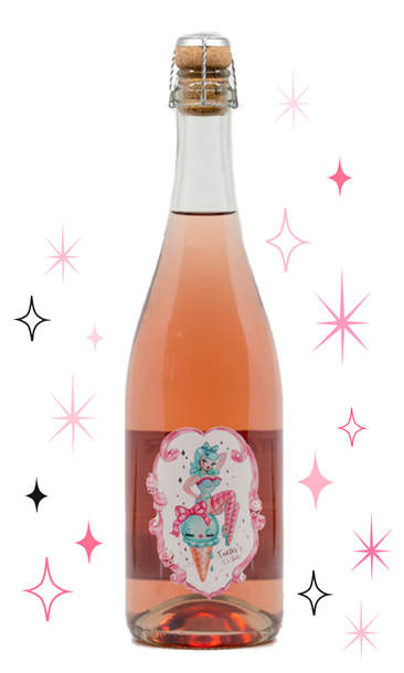 Pink sparkling wine with pinup girl