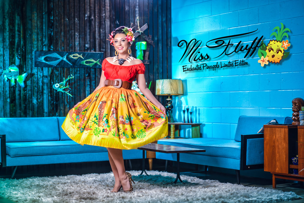 tiki skirt with exotic girls and pineapples by miss fluff
