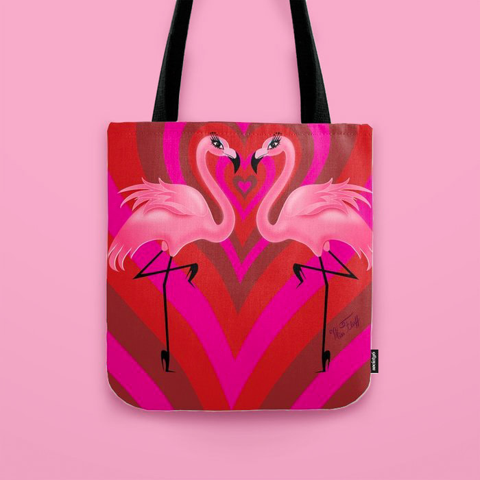 Cute tote bag with flamingos in a mid-century modern style by Miss Fluff.
