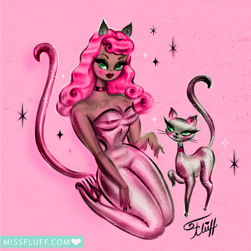 Pink Glamour Pinup Kitten by Miss Fluff