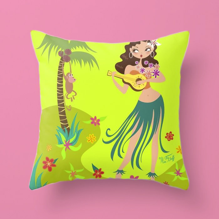 Vintage inspired hula girl pillow