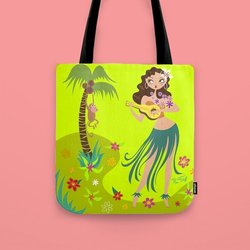 Cute retro hula girl tote by Miss Fluff