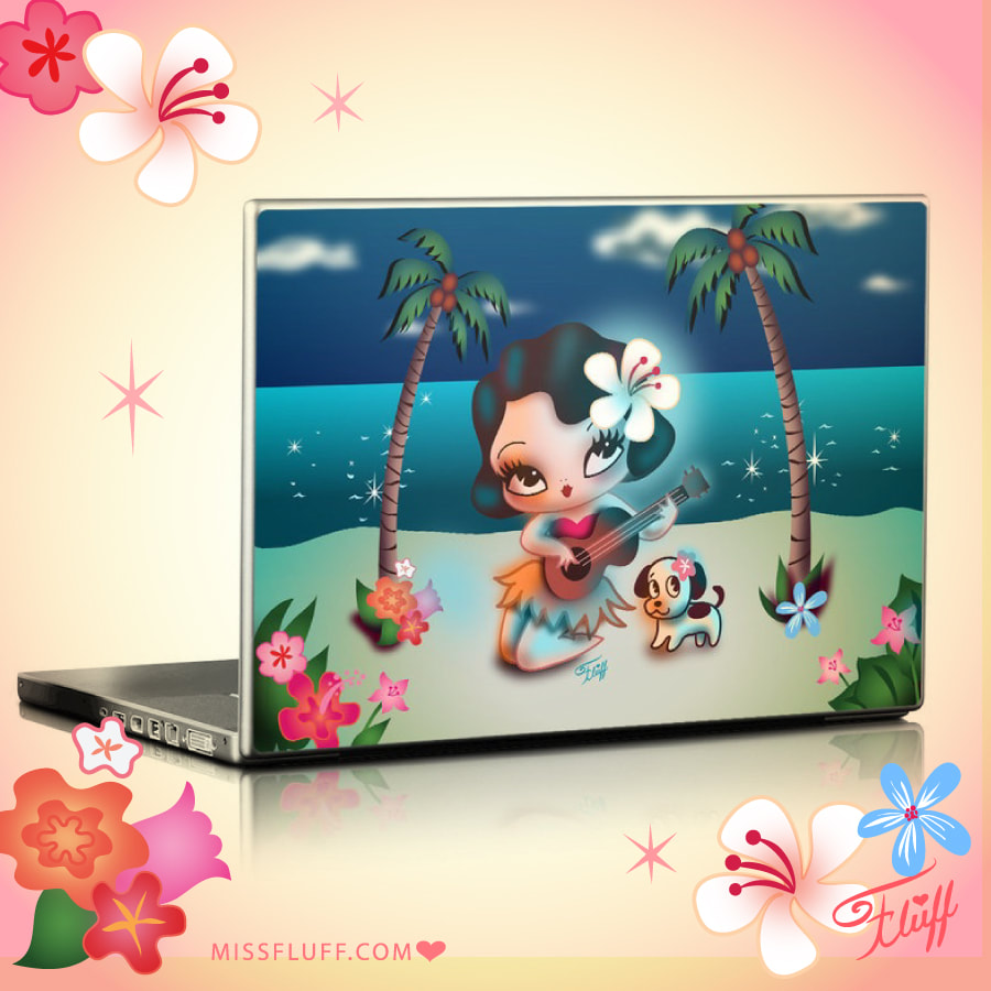 Cute retro hula girl device skins by Miss Fluff