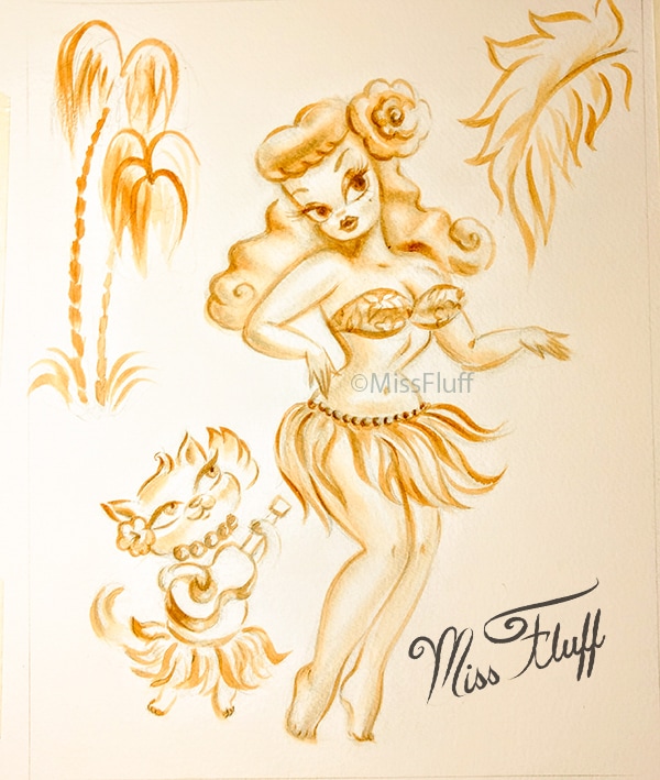 vintage style hula girl art