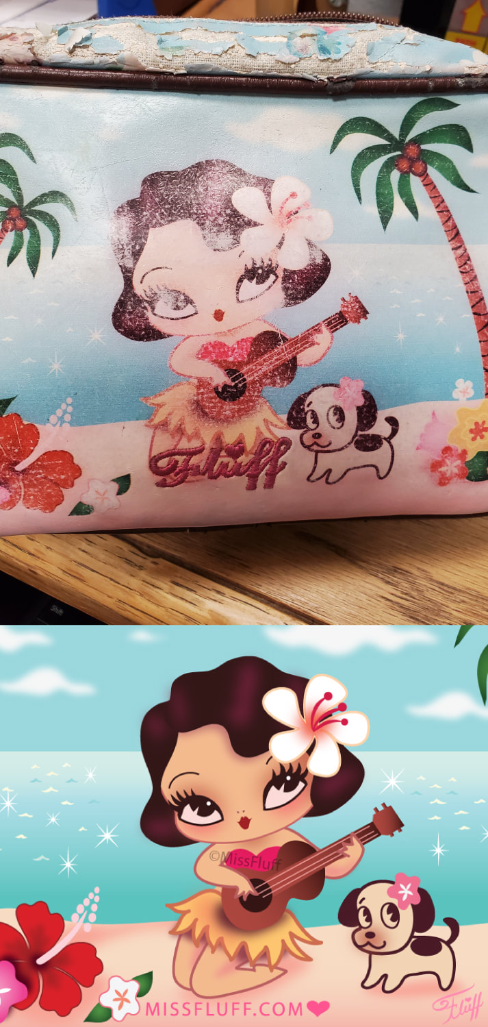 Vintage inspired hula girl art by Miss Fluff.
