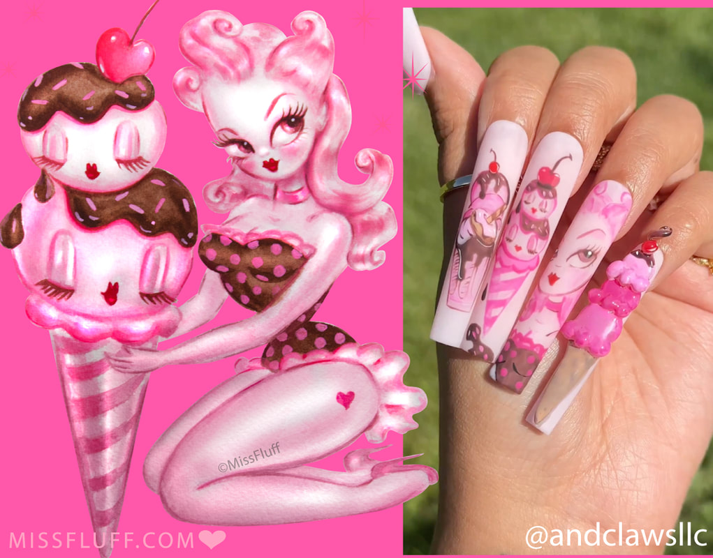 Ice Cream Pinup girl as nail art!