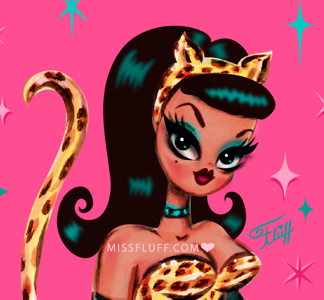 vintage kitsch leopard pinup girl by Miss Fluff