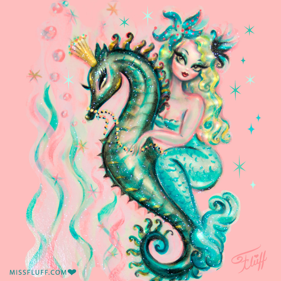 vintage style mermaid on a seahorse