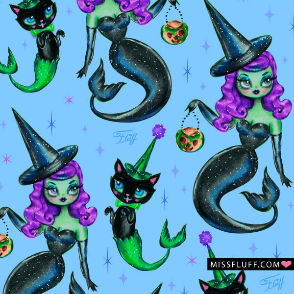 Cute mermaid Witches Fabric  on Spoonflower by Miss Fluff