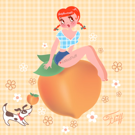 Vintage Inspired Pinup girl on a peach by Miss Fluff.