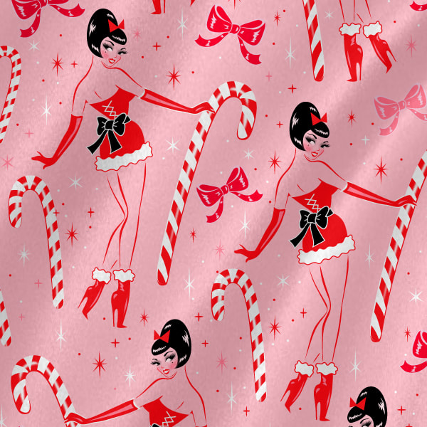 Candy Cane Pinup Girl Fabric by the Yard