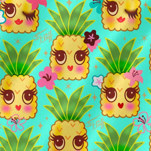 Cute, kawaii pineapple fabric by the yard by Miss Fluff on Spoonflower!