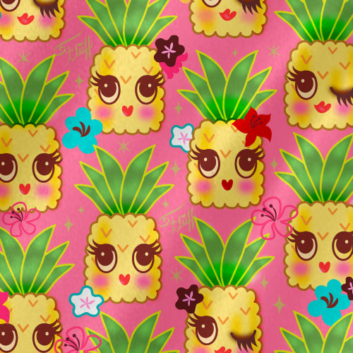 Cute, kawaii pineapple fabric by the yard by Miss Fluff on Spoonflower!