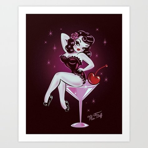 vintage pinup inspired girl on a pink martini
