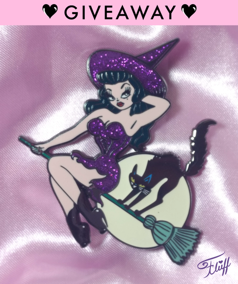 Cute pinup Witch enamel pin with glitter by Miss Fluff