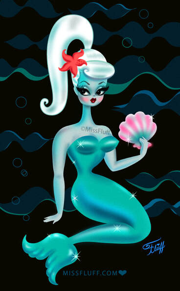 Vintage inspired mermaid illustration by Miss Fluff.