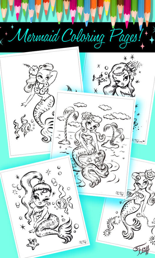 Cute Mermaid Coloring pages , free downloads by Miss Fluff