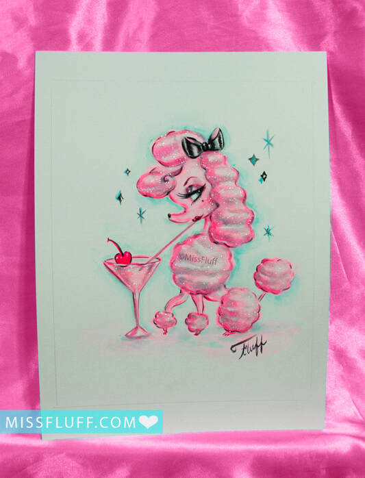 Retro Pink Poodle art by Miss Fluff.