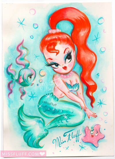 Vintage inspired cute mermaid art by Miss Fluff in Palm Springs!