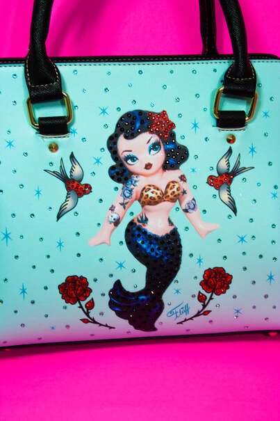 Retro Rockabilly tattoo mermaid handbag by Miss Fluff