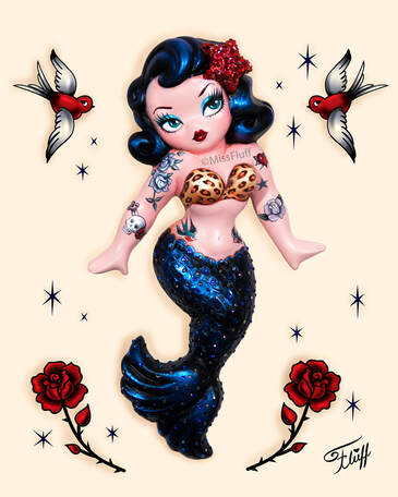 Rockabilly Tattoo Mermaid Art by Miss Fluff.