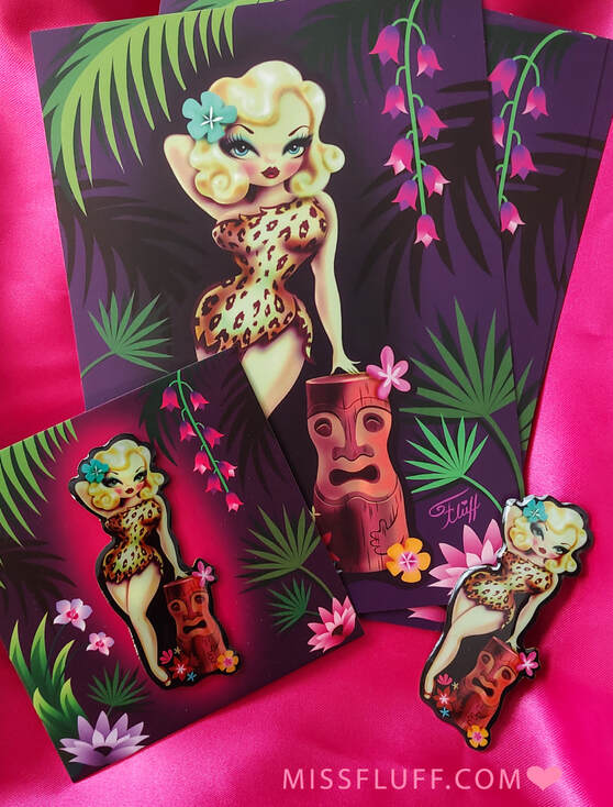 Vintage style Tiki Pinup Doll Enamel pin by Miss Fluff.