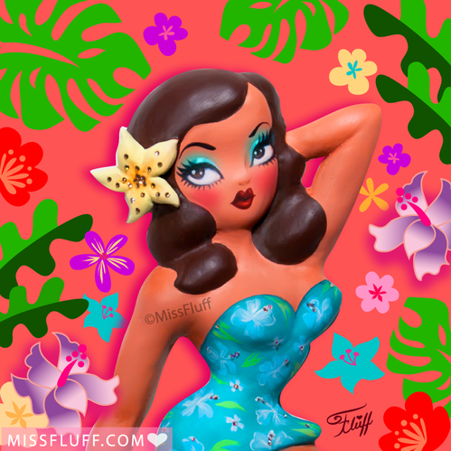 vintage inspired hula girl and tiki style art by Miss Fluff