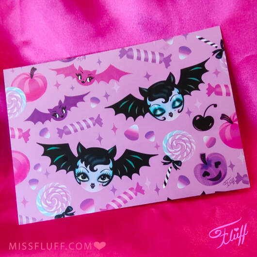 Cute vintage Halloween inspired Vampire Bat dolly art by Miss Fluff
