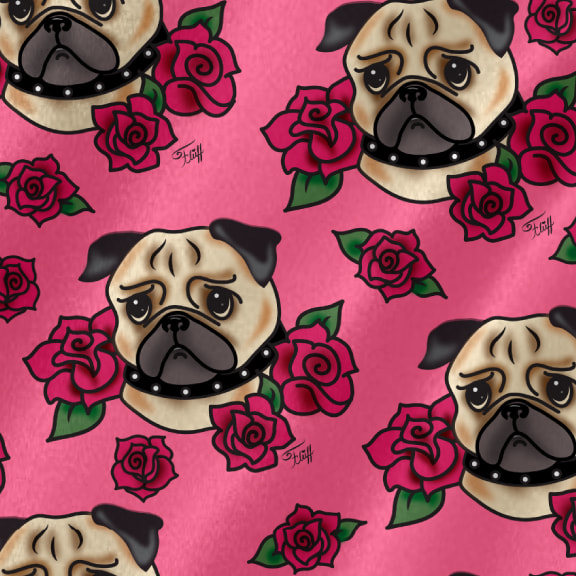 Cute pugs fabric by the yard by Miss Fluff.
