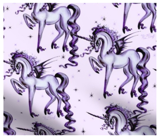 Fabric by the Yard Purple Goth Unicorn with Bat Wings. Vintage fairy tales inspired purple unicorn with bat wings prancing in purple hues. Perfect to
 compliment your Halloween or goth mood all year round. 