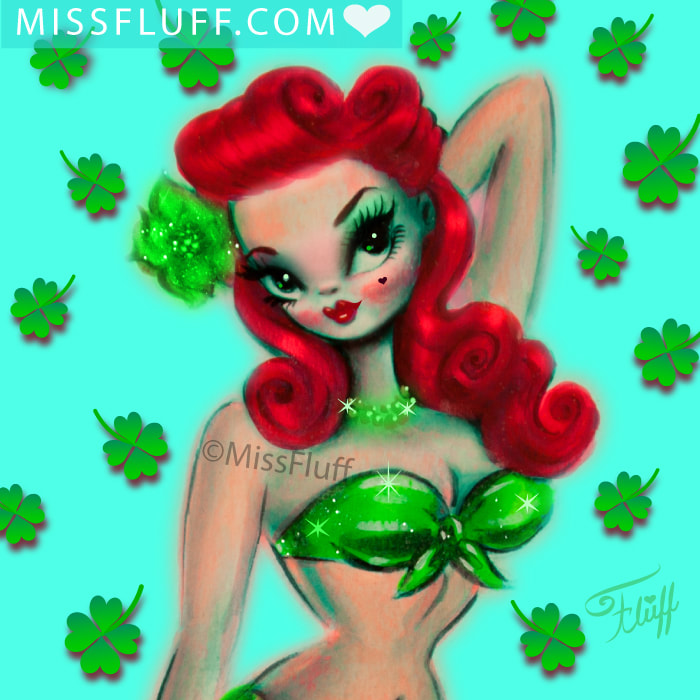 St.patrick's Day , Vintage pinup Redhead by Miss Fluff.