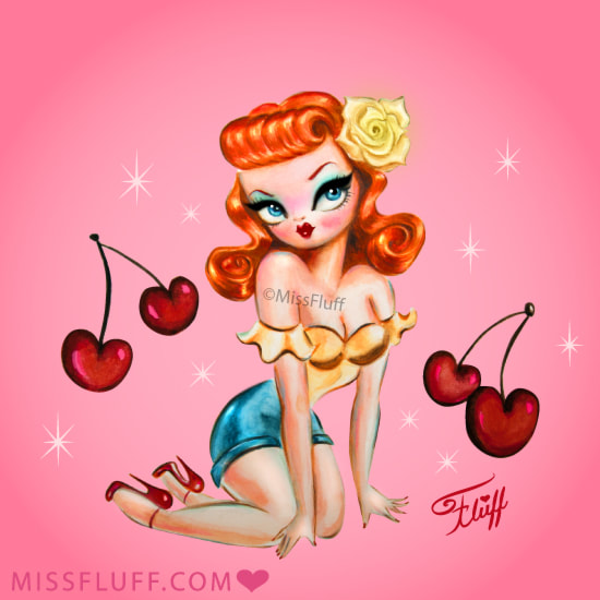 retro redhead rockabilly pinup doll with cherries by Miss Fluff!