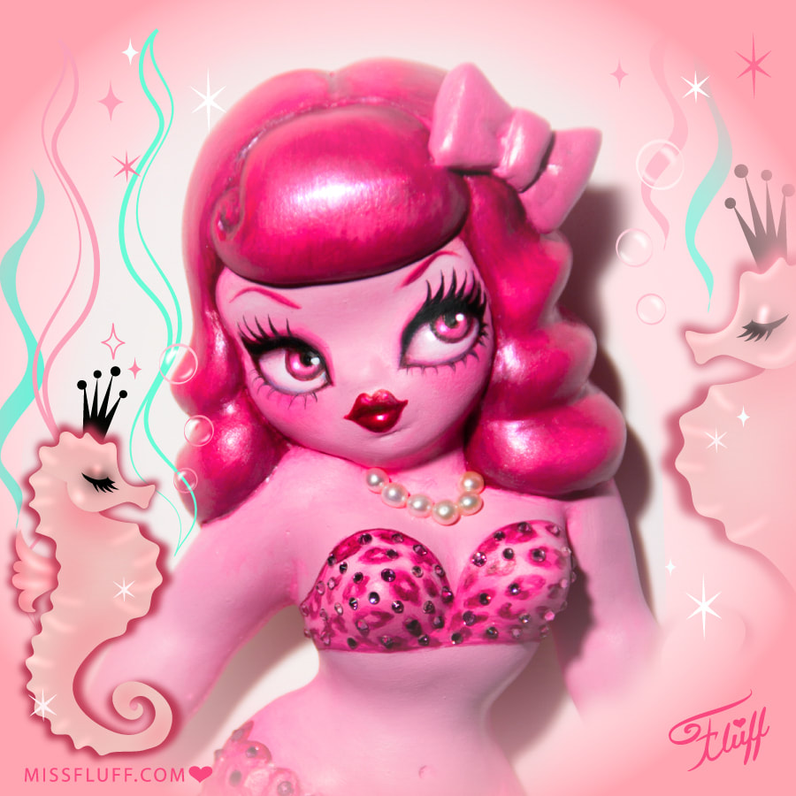 vintage inspired cute kawaii pink mermaid by miss fluff