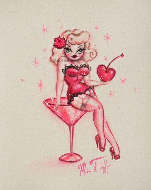 Blonde pinup on a pink martini